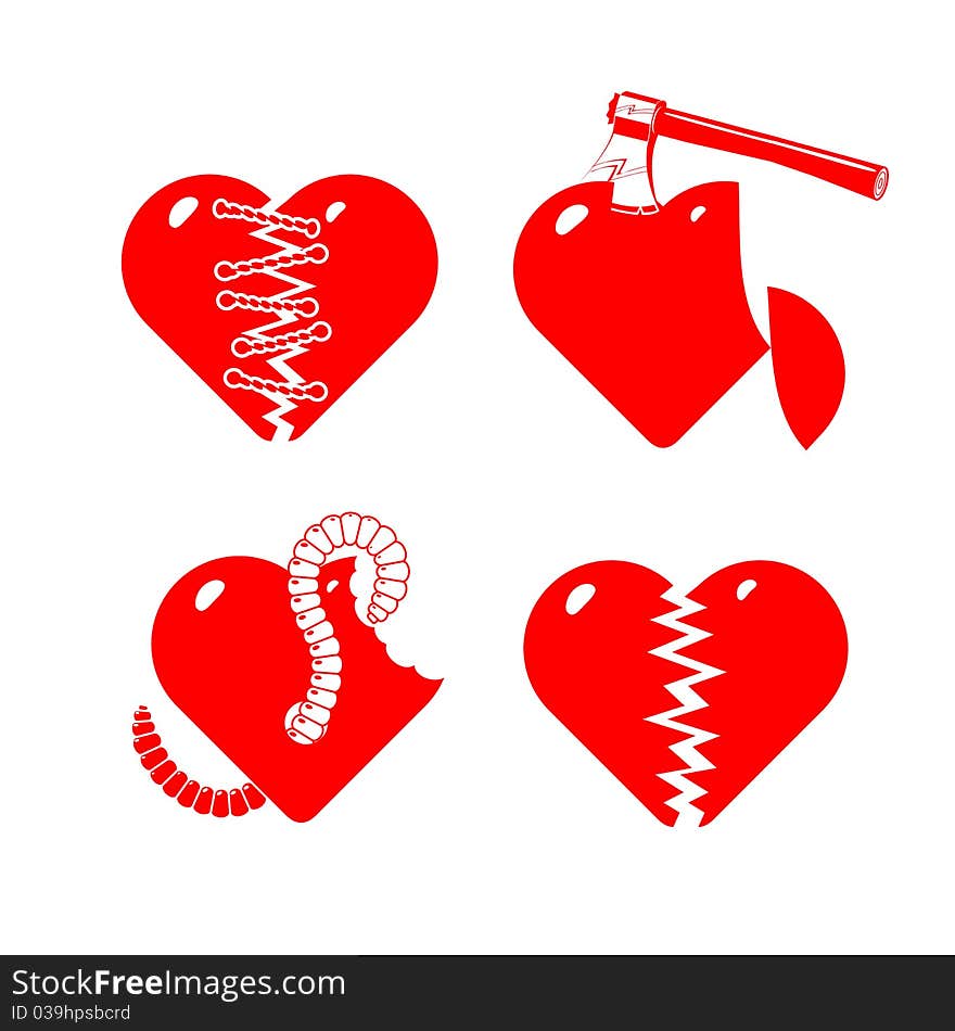 Set of the stylised broken hearts.