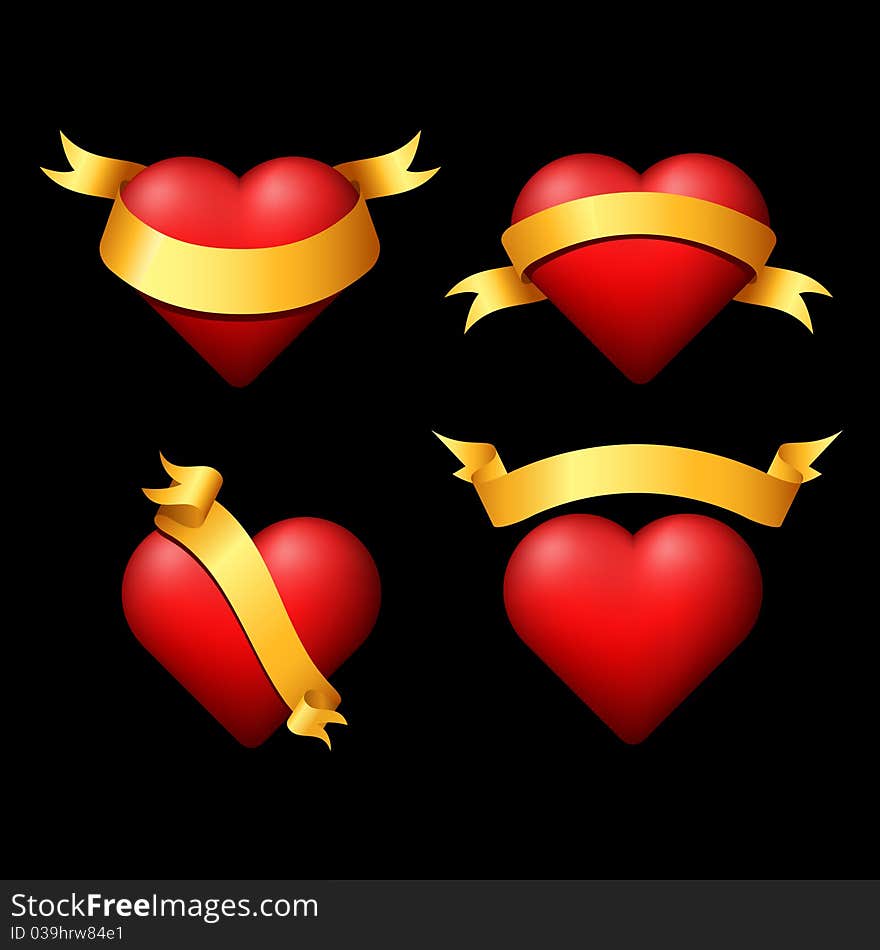 Four volume of the heart with ribbons. Illustration is easily edited. Isolated on white background. This is illustration eps8. Four volume of the heart with ribbons. Illustration is easily edited. Isolated on white background. This is illustration eps8.