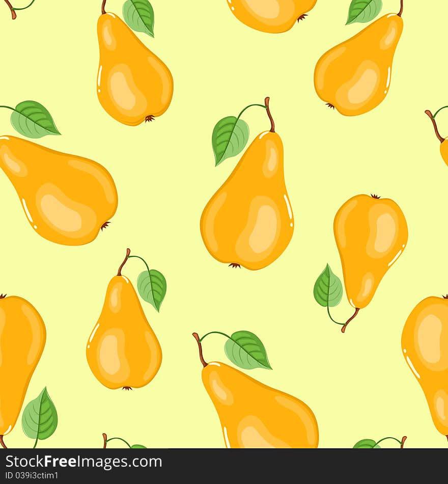 Seamless pears pattern. On the yellow. Vector background.