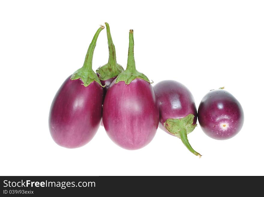 Arrangement of Oval Shape Eggplants Isolated On White Background