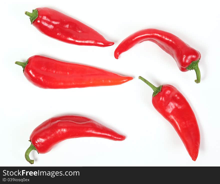 Red peppers on white isolated