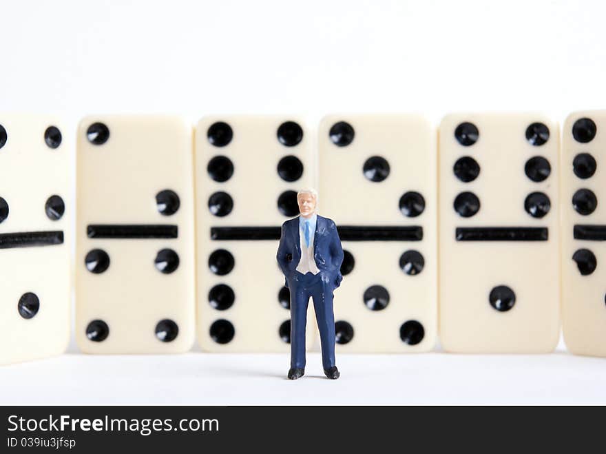 One man on domino cubes