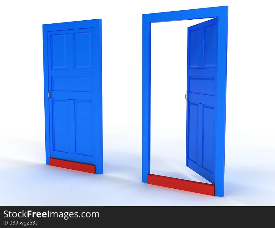 Two Blue Doors Open And Closed The Door â„–2