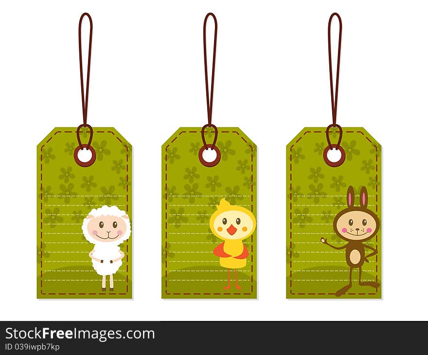 Easter tags with chicken, sheep and rabbit