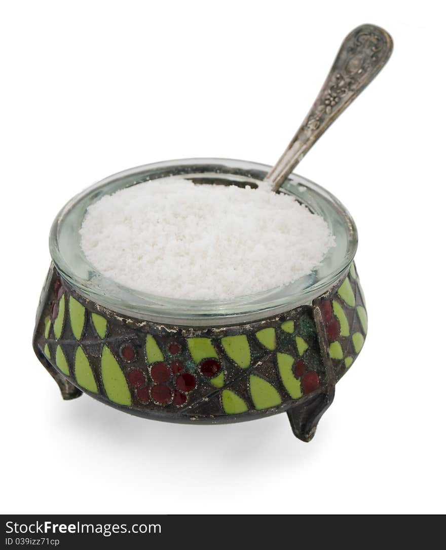 Old Salt Container With Spoon And Salt