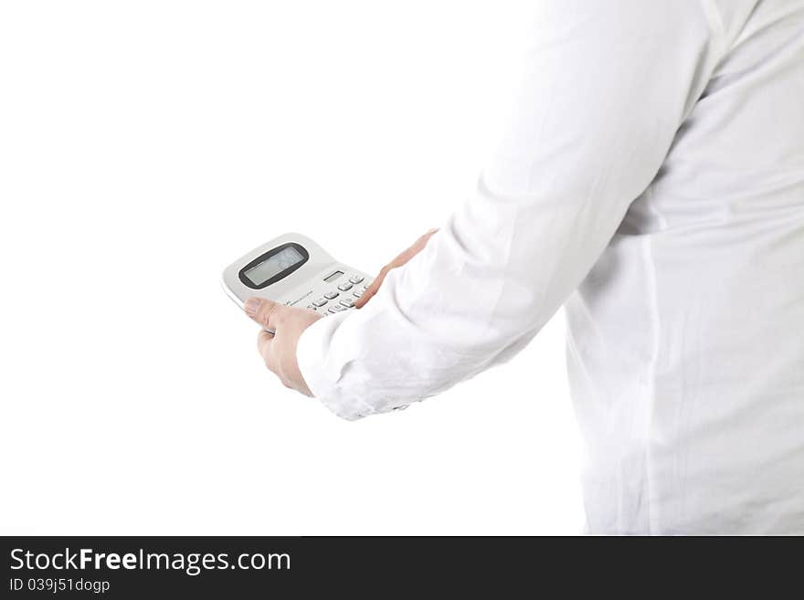 Businessman with a calculator, isolated on white background. Businessman with a calculator, isolated on white background