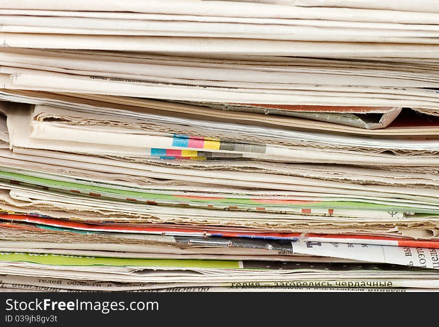 Pile of newspapers close up