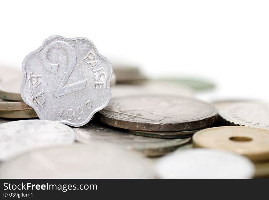 Old indian coins isolated on white background