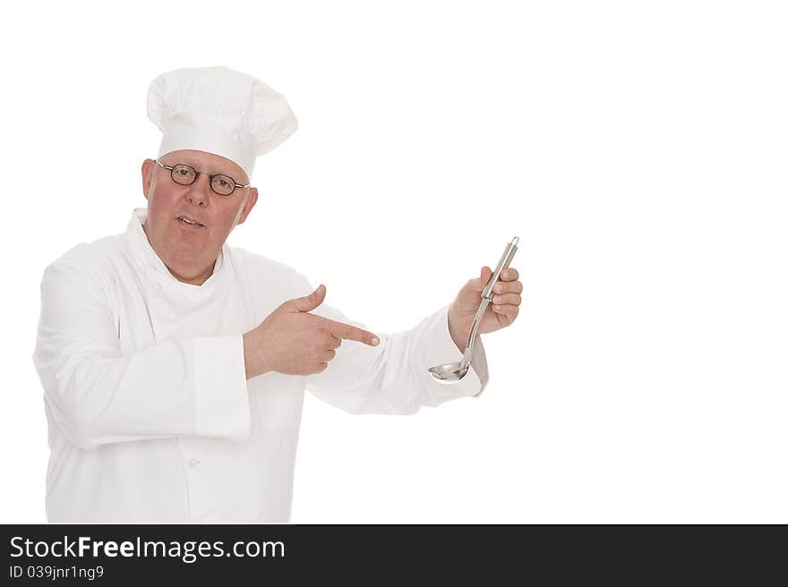 A cook with a soup ladle