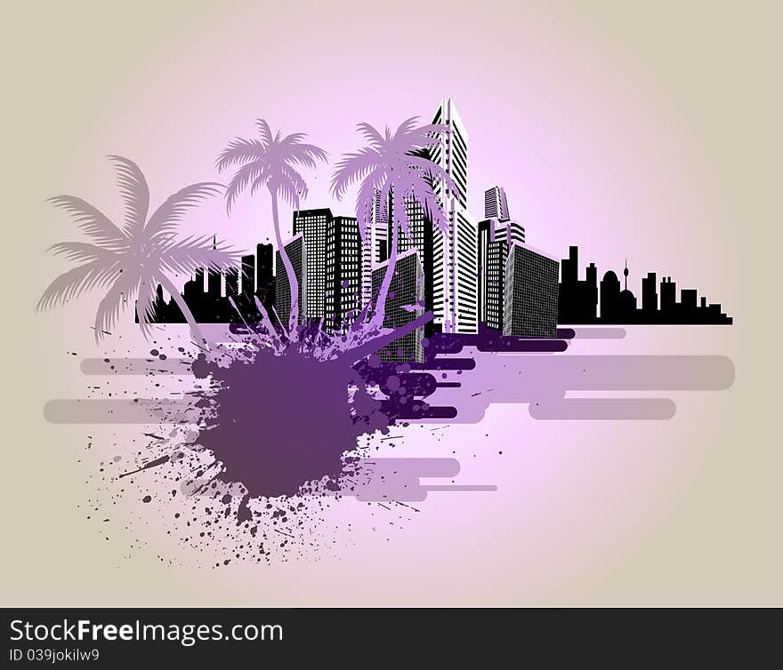 Cityscape with tree and design elements. Cityscape with tree and design elements