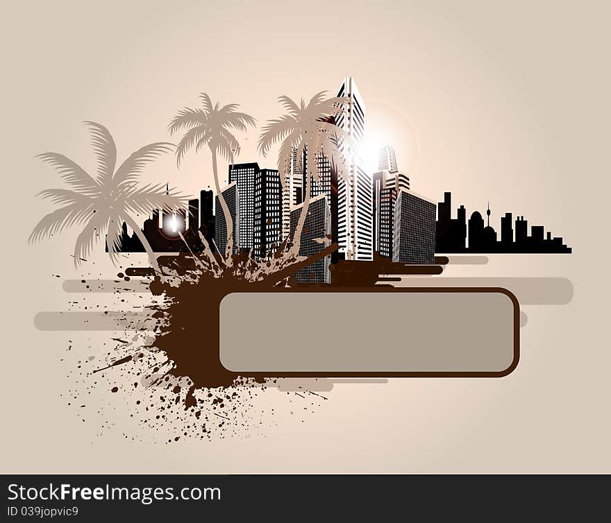 Cityscape with tree and design elements. Cityscape with tree and design elements