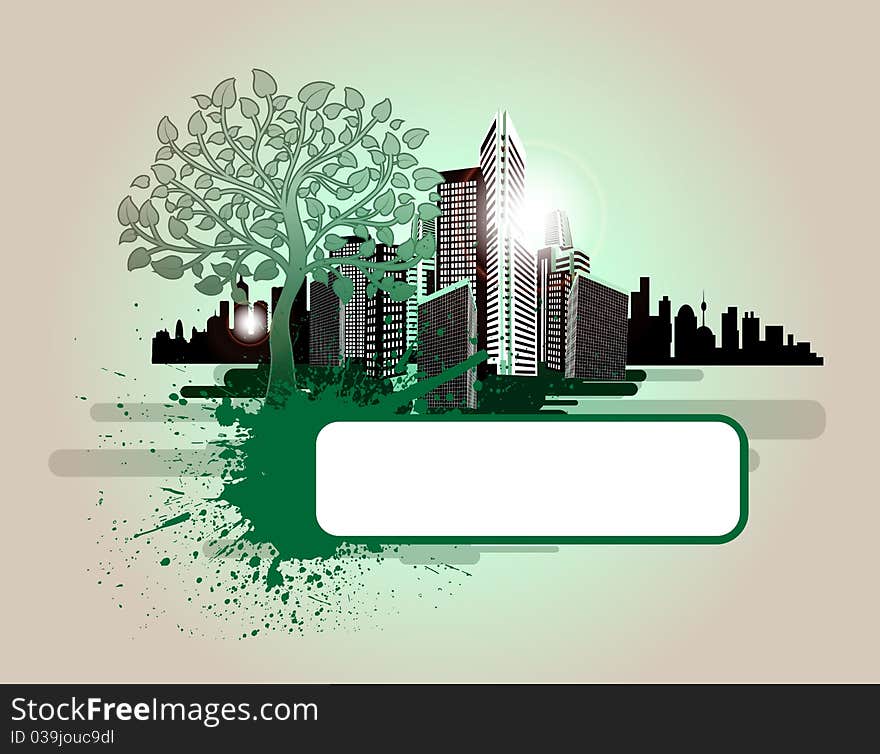 Cityscape with tree and design elements. Cityscape with tree and design elements