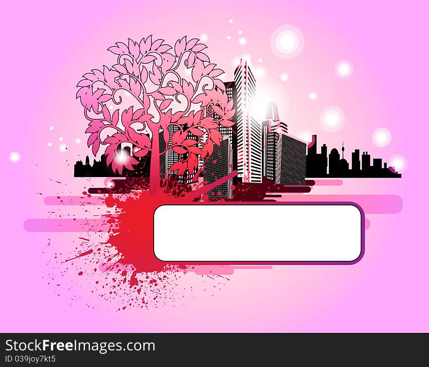 Cityscape with tree and design elements. Cityscape with tree and design elements