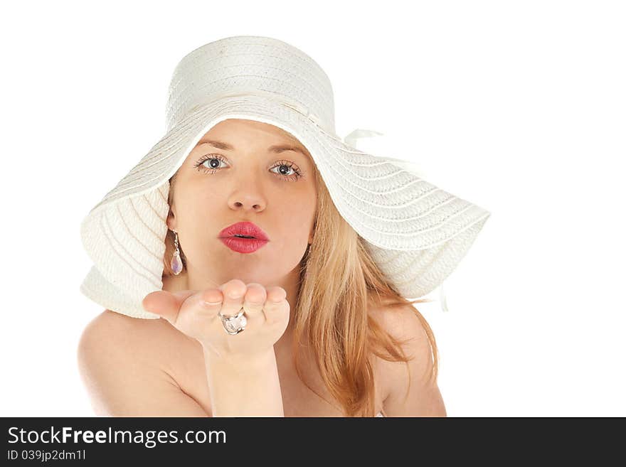 Blond Girl With Hat Sends Kiss