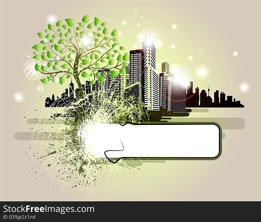 Cityscape with tree and design elements. Cityscape with tree and design elements