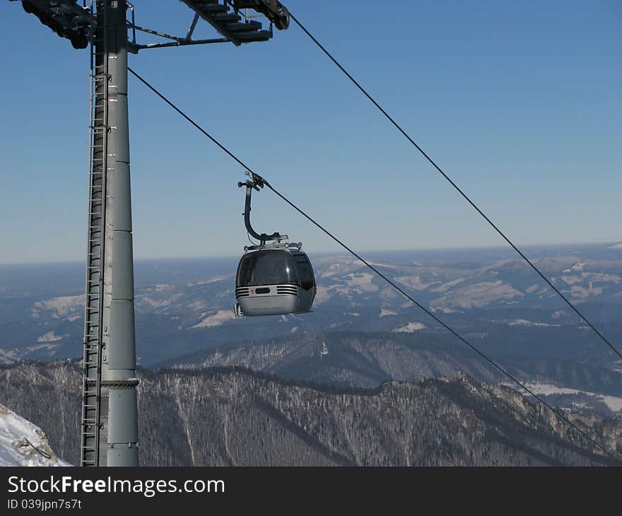 Cable car on ski area