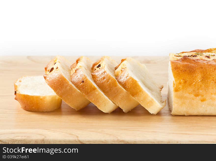 Stack of Garlic bread on wood cut board