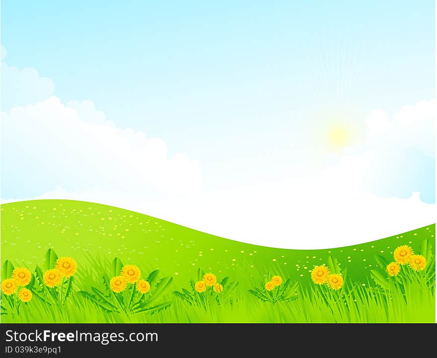 The illustration contains the image of spring landscape. The illustration contains the image of spring landscape