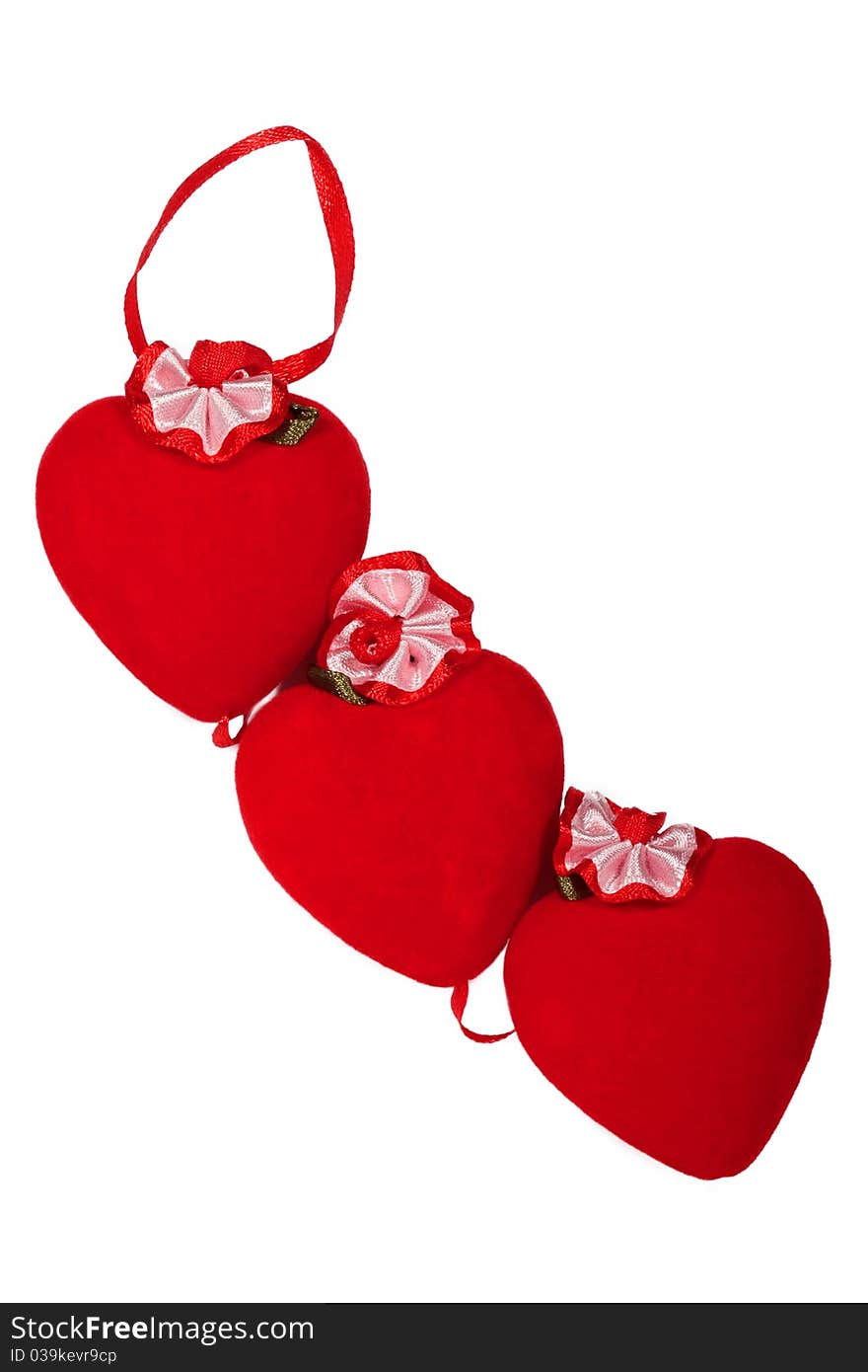 Two decorative heart made of red velvet