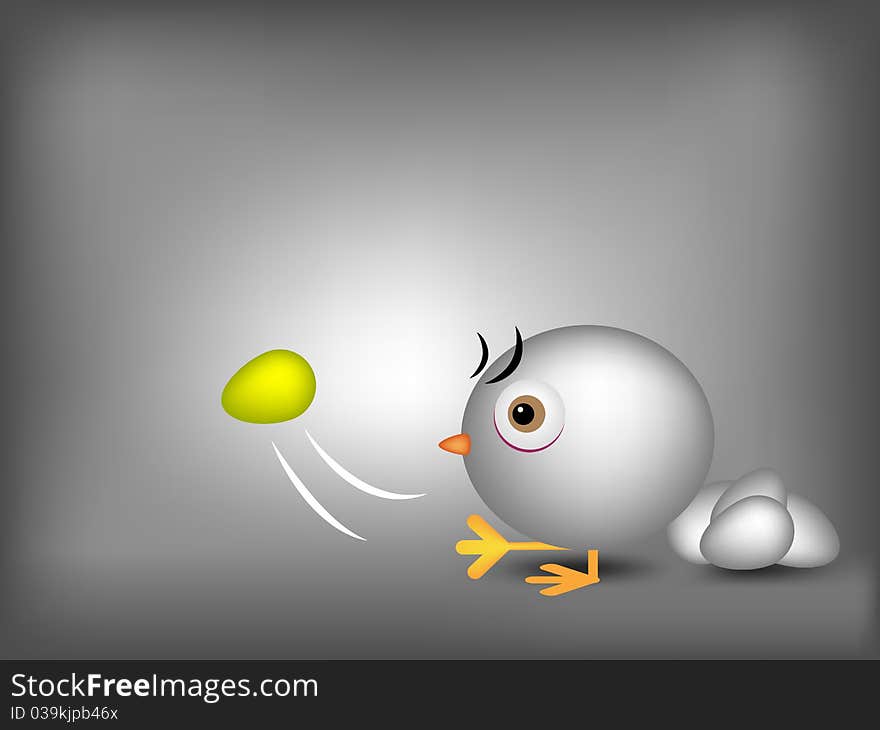 Angry chicken kicks golden egg - cute easter cartoon