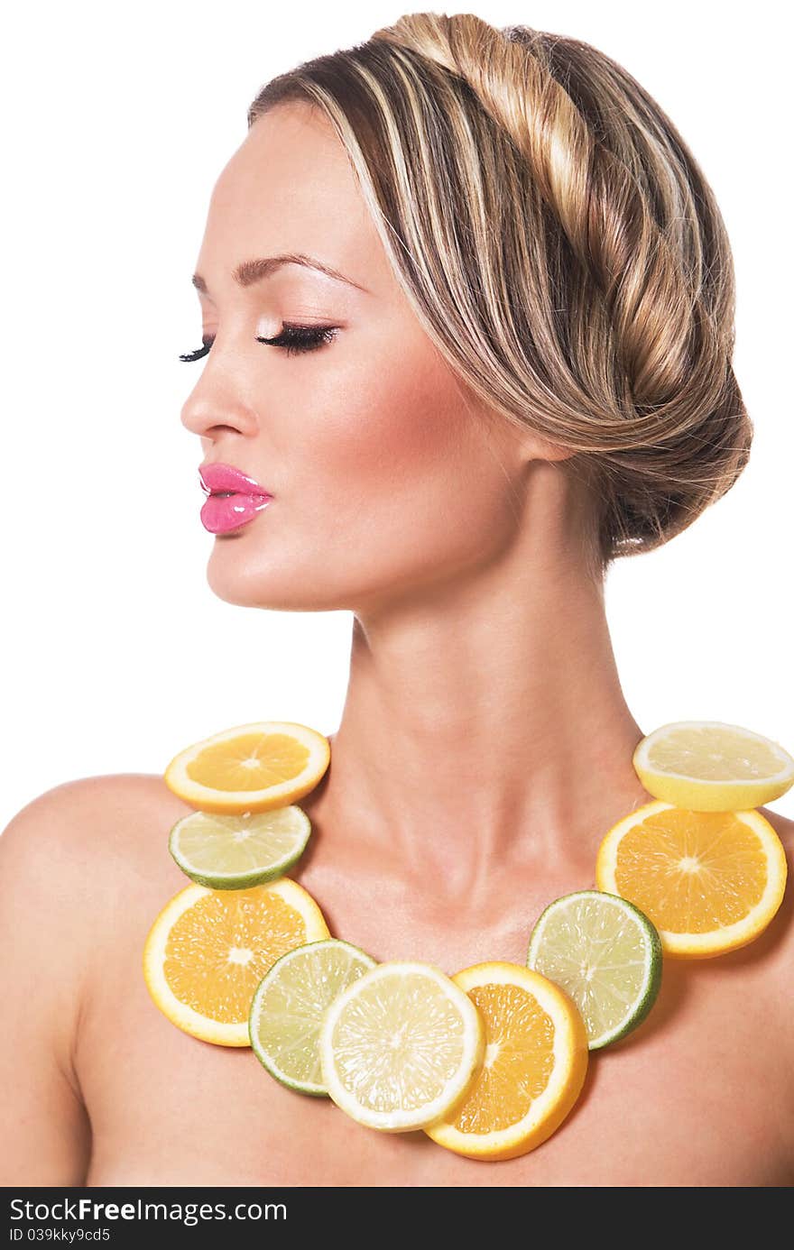 Gorgeous Woman With Fruit Necklace