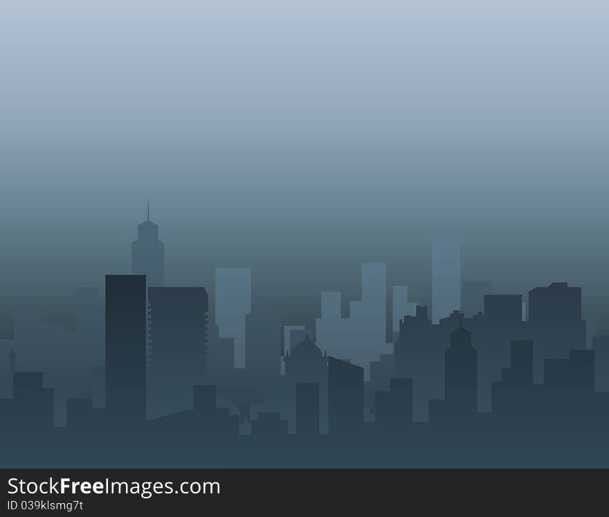 Panorama of a modern city in a fog. A illustration. Panorama of a modern city in a fog. A illustration