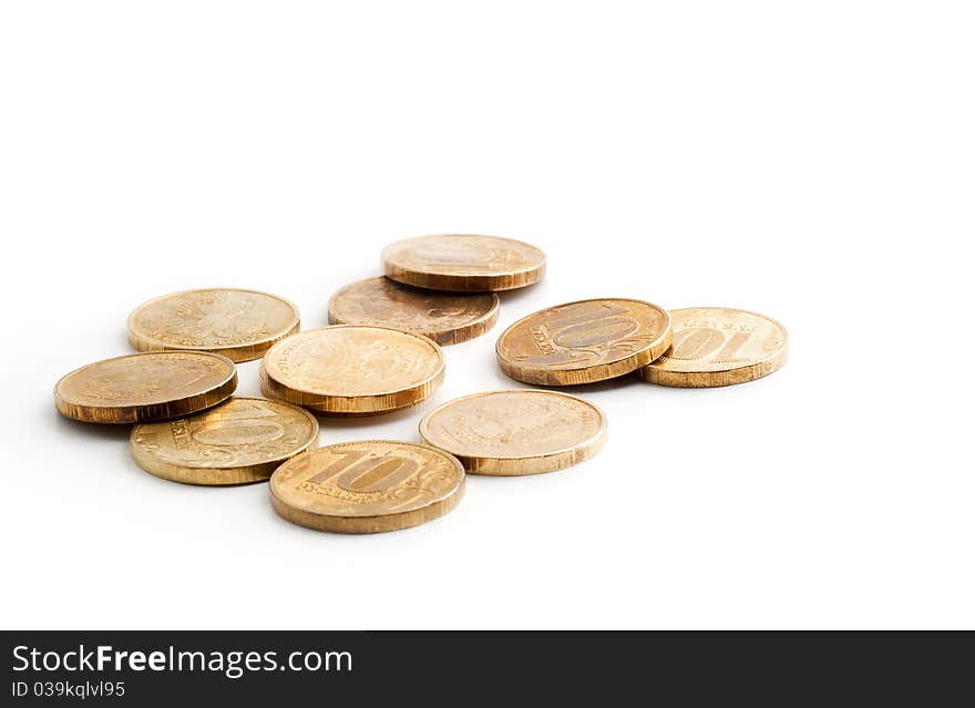 Coins on white background