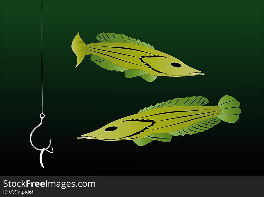 Vector illustration of two fishes under the water