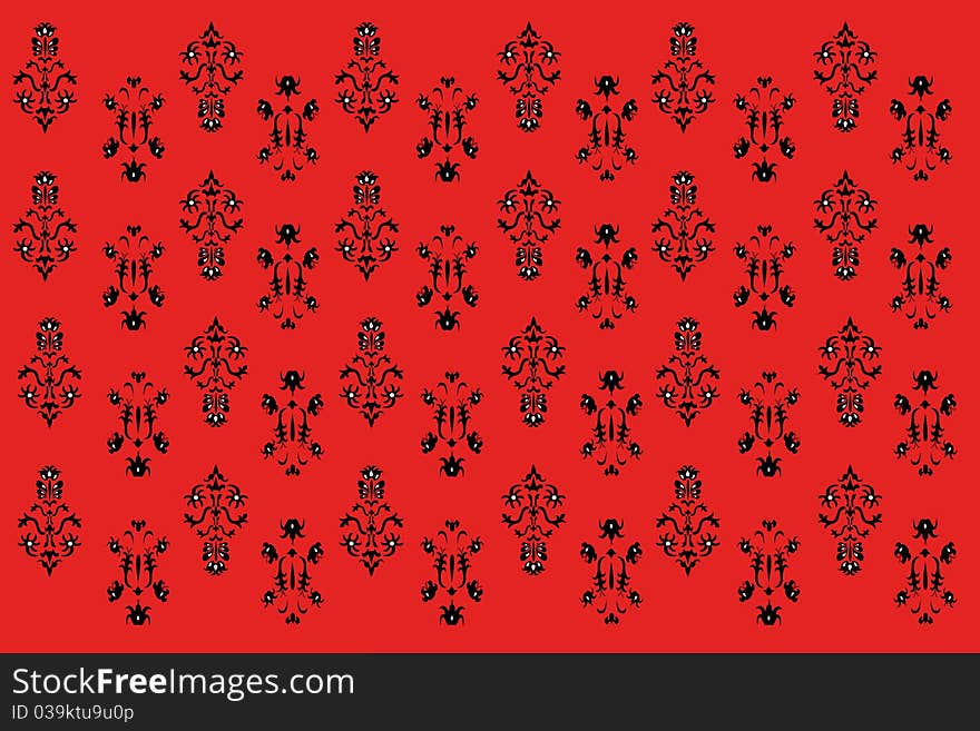 Vector background with floral pattern under the red background