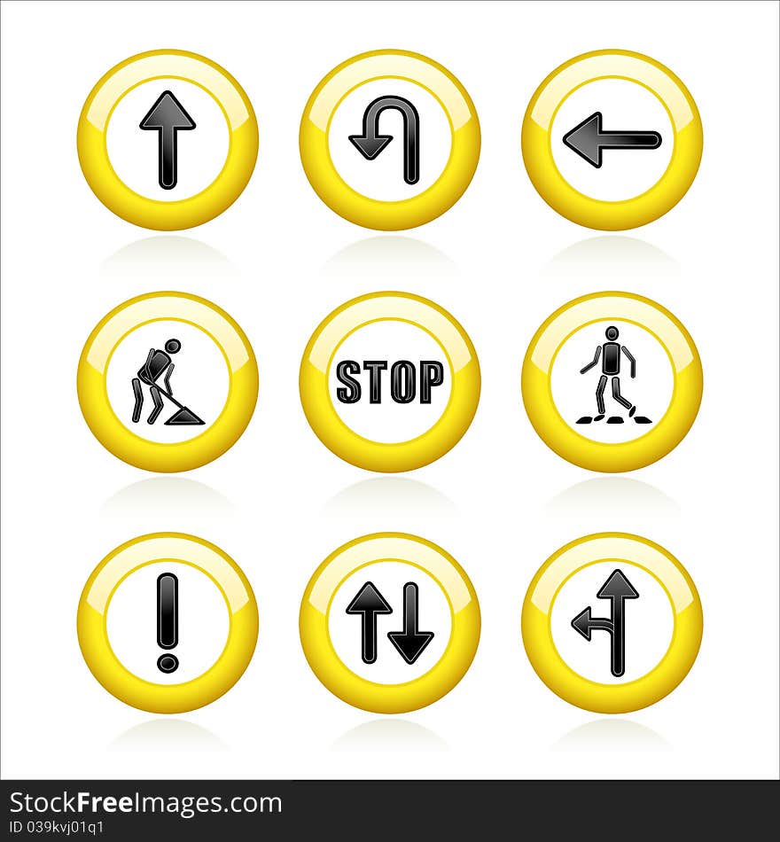 Illustration of set traffic signs on isolated white background