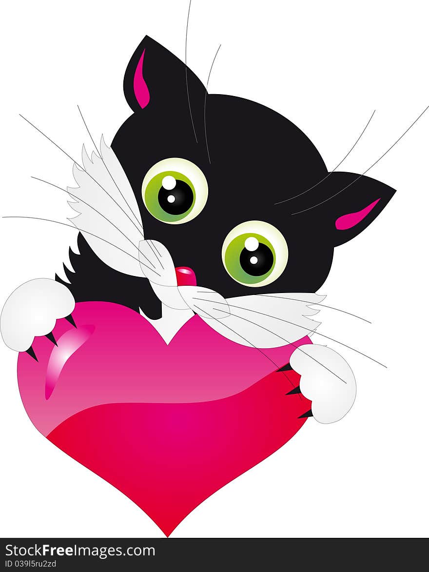 Cat with Heart isolated on white background. Vector