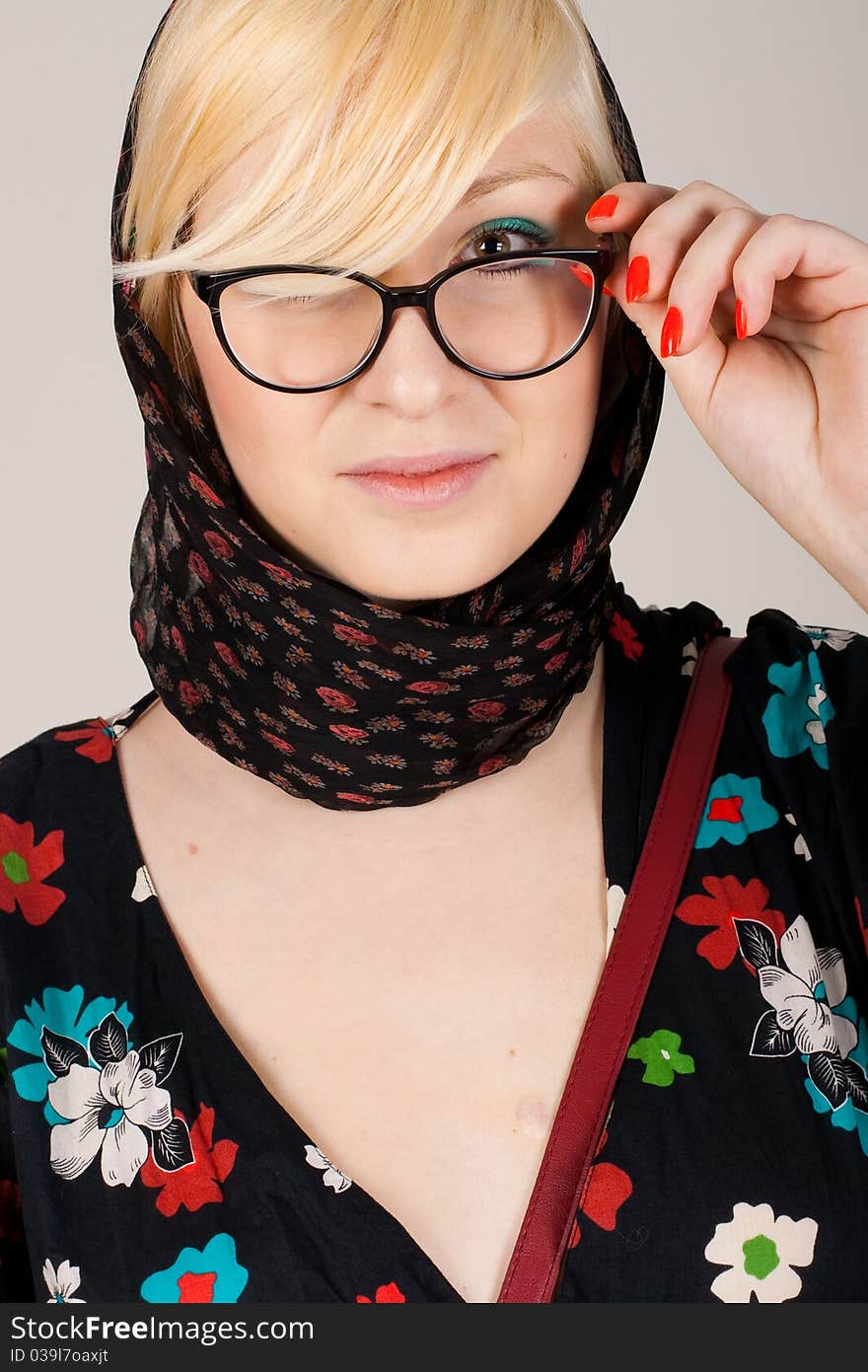 Portrait of beauty young woman, with blonde hairs