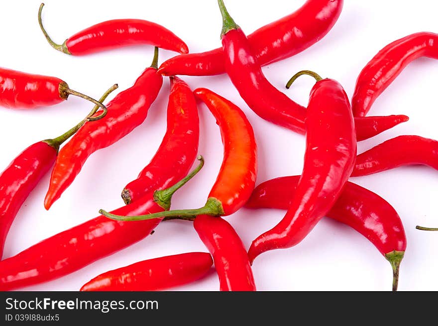 Red chili peppers isolated on white background