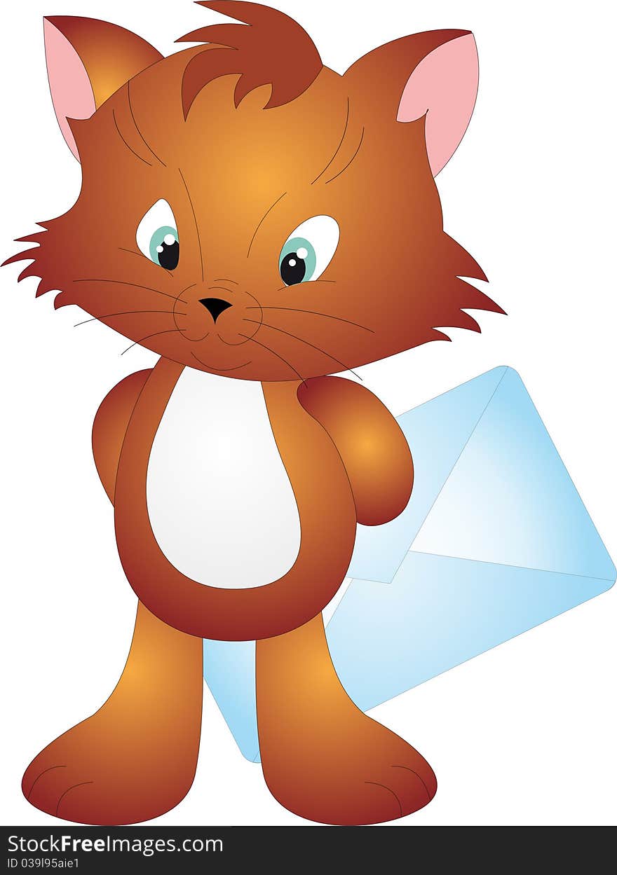 Cat with Envelope isolated on white background. Vector