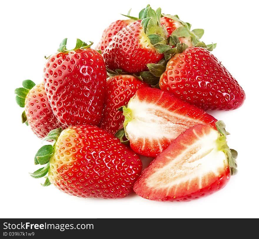 Juicy strawberries isolated on white background