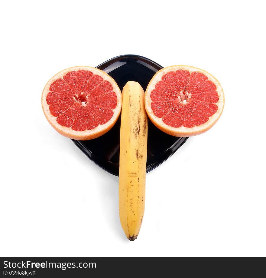 Ripe red grapefruit (slice the fruit) and banana