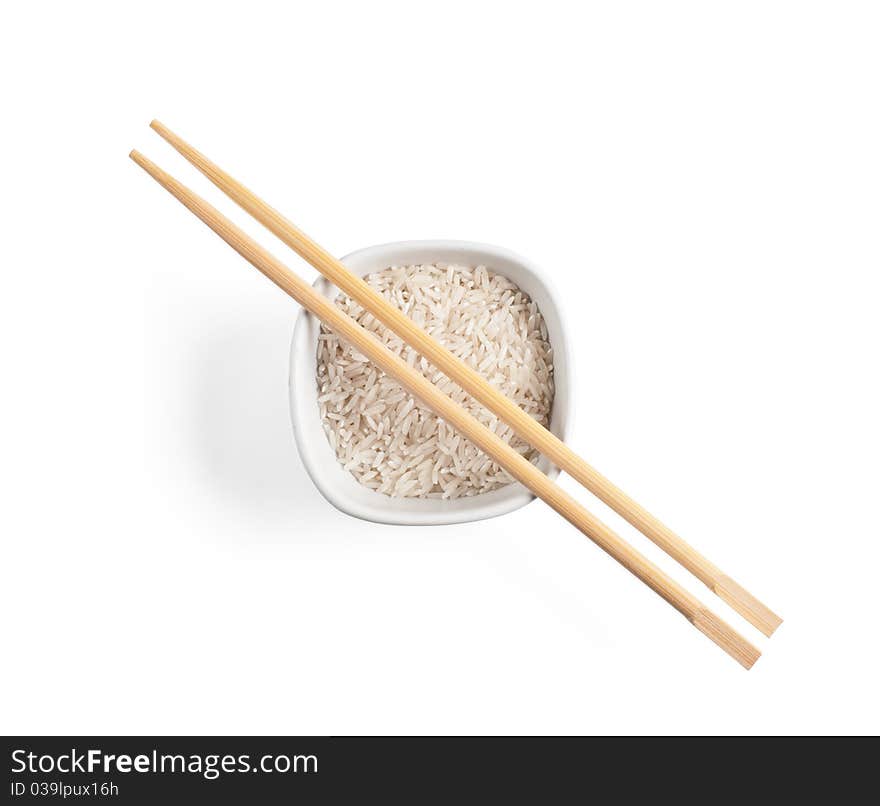 Chopsticks and rise, isolated on white