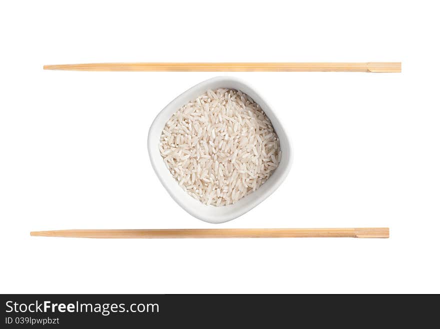 Chopsticks and rise, isolated on white