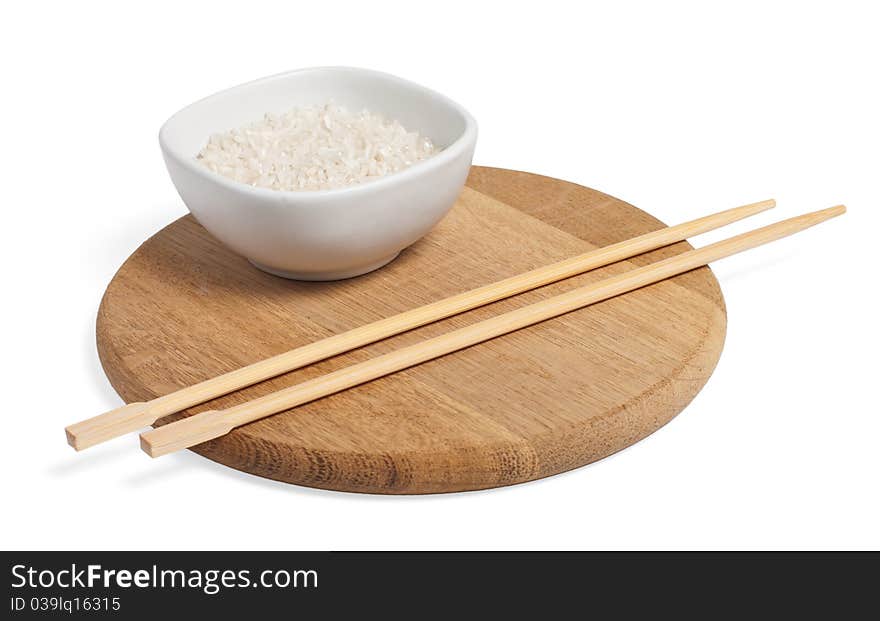 Chopsticks and rise, isolated on white