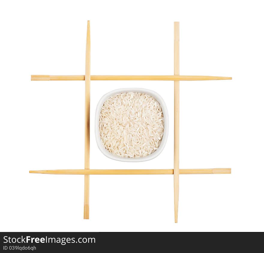 Chopsticks and rise, isolated on white