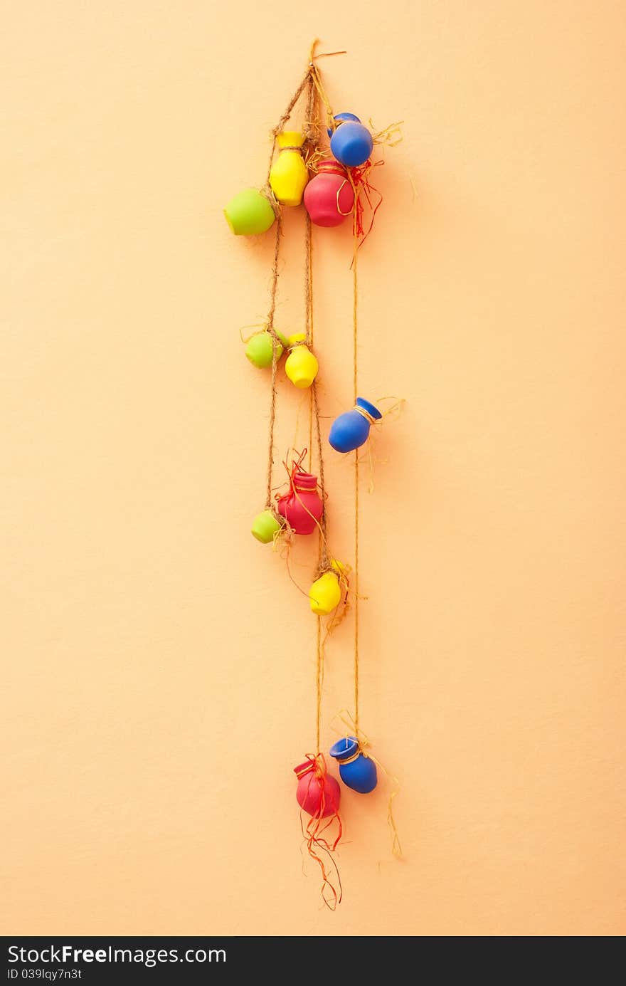 Group pots hanging on the wall