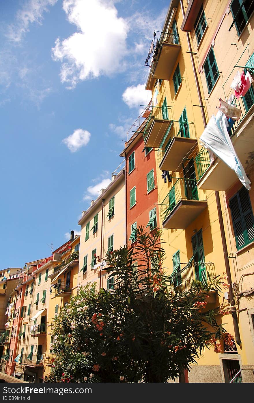 Colorful building facades at Riomaggiore, Italy. Colorful building facades at Riomaggiore, Italy