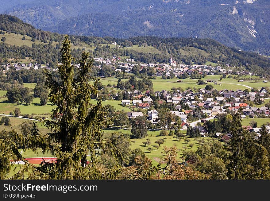 Small alpine village in the mountains