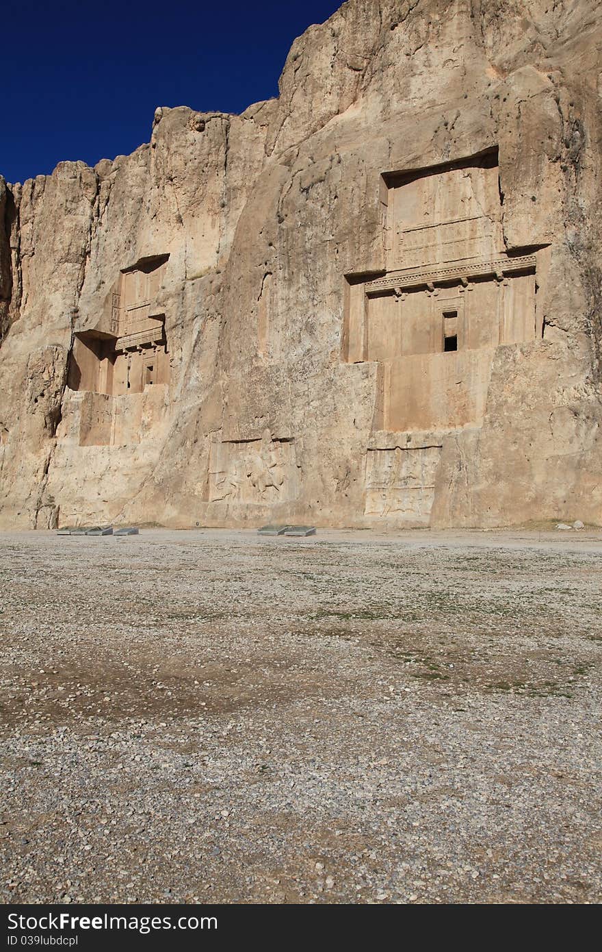 NAQSH-E ROSTAM - Grave of king Daeiros and Xerxs carved in rock near Persepolis