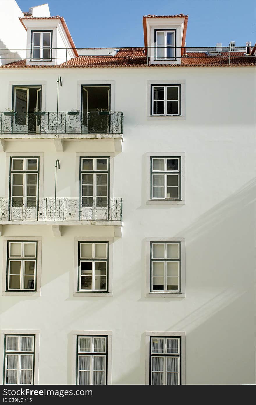 White building at Chiado quarter at Lisbon. White building at Chiado quarter at Lisbon