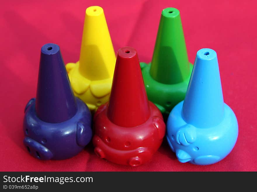 Five Colored Wax Crayons