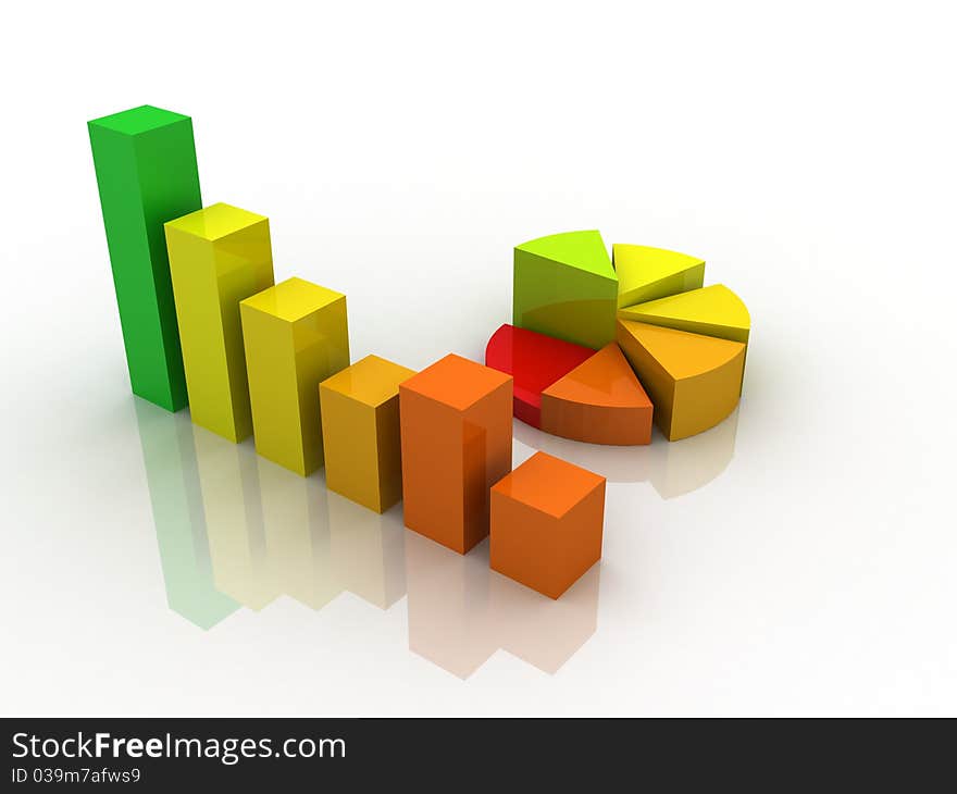 Digital illustration of Business Graph in 3d on white background