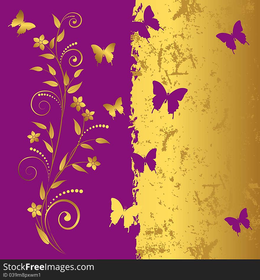 Grunge floral background with butterflies. Grunge floral background with butterflies.