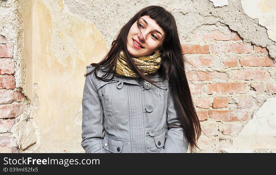 Beautiful girl with long hair looking side smiling. Beautiful girl with long hair looking side smiling