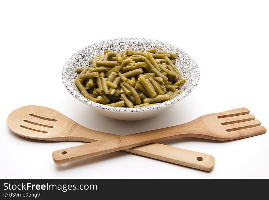 Beans cut in the ceramics bowl